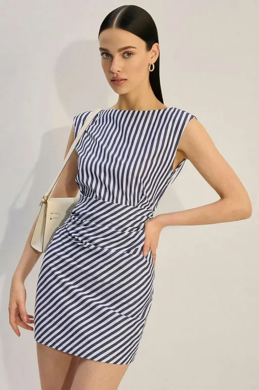 Stripes Print Ruched Tank Sleeveless Mini Dress sold by Micas
