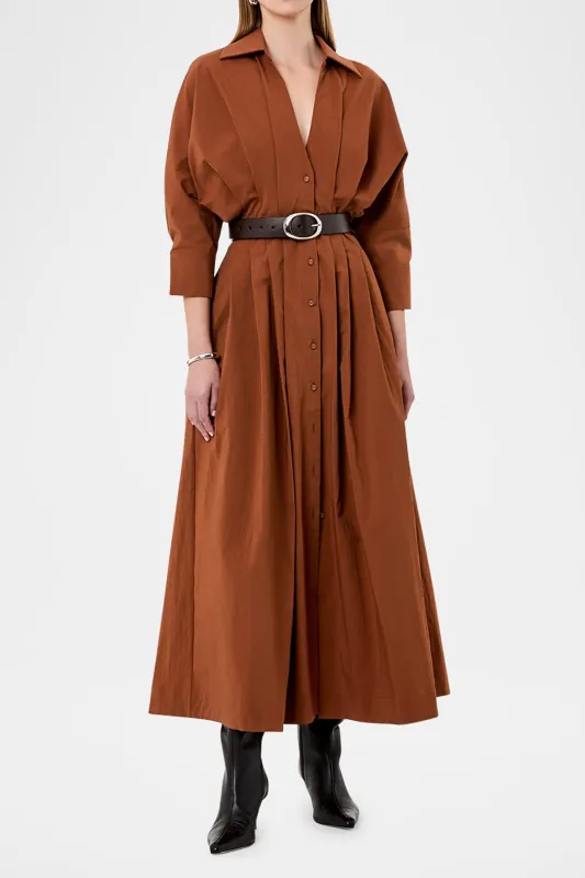 Pleated Button Belted Long-Sleeve Midi Dress sold by Micas