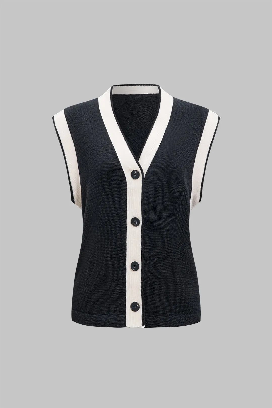 Knit Contrast Button Vest sold by Micas