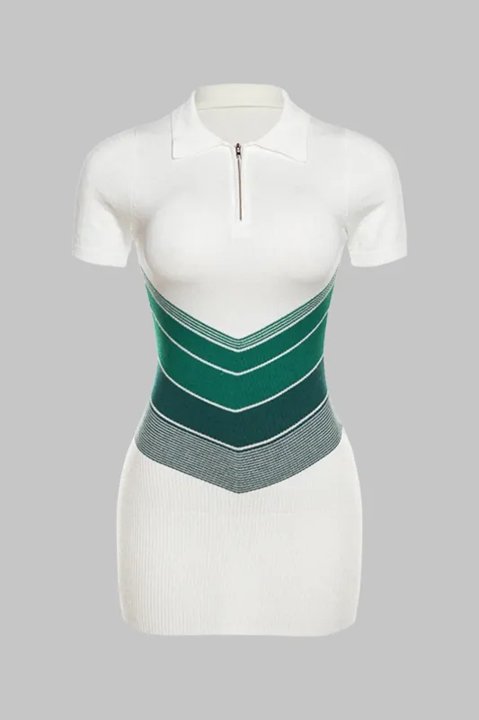 Knit Contrast Short-Sleeve Mini Dress sold by Micas