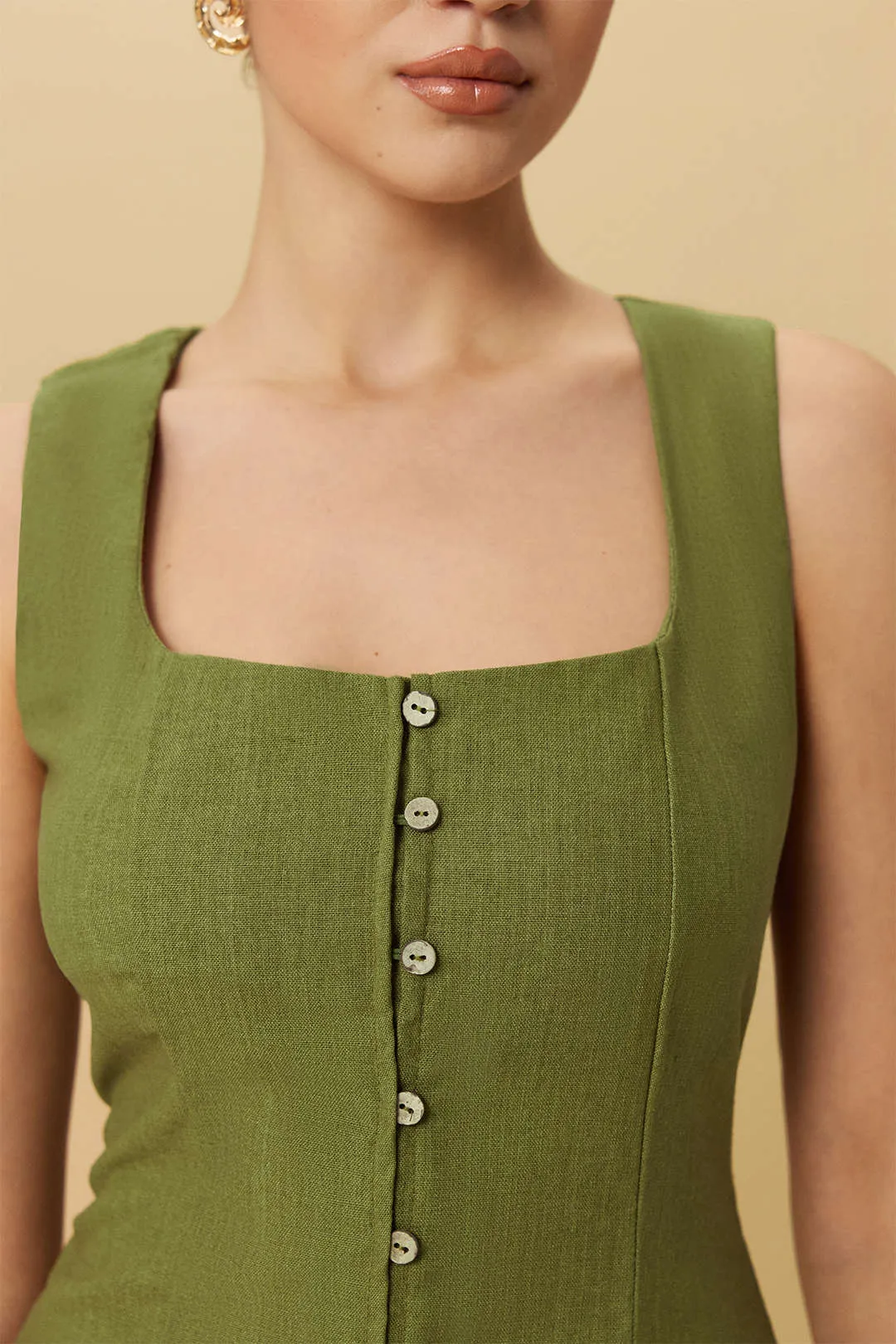 Button Square Neck Tank Sleeveless Midi Dress sold by Micas product image thumbnail 4