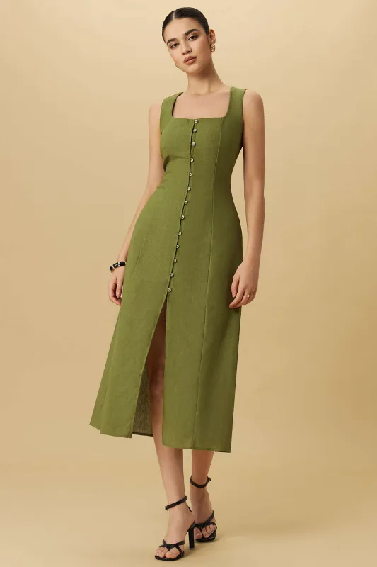 Button Square Neck Tank Sleeveless Midi Dress sold by Micas