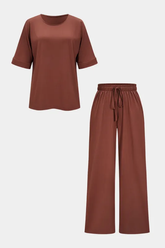 Solid Basic Short-Sleeve T-Shirt And Drawstring Trousers Set sold by Micas