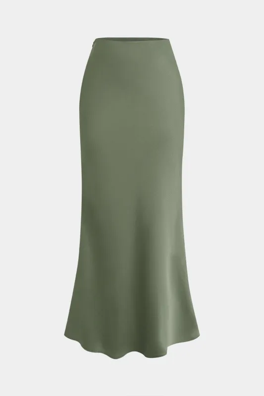 Satin Solid Ruched Skirt sold by Micas