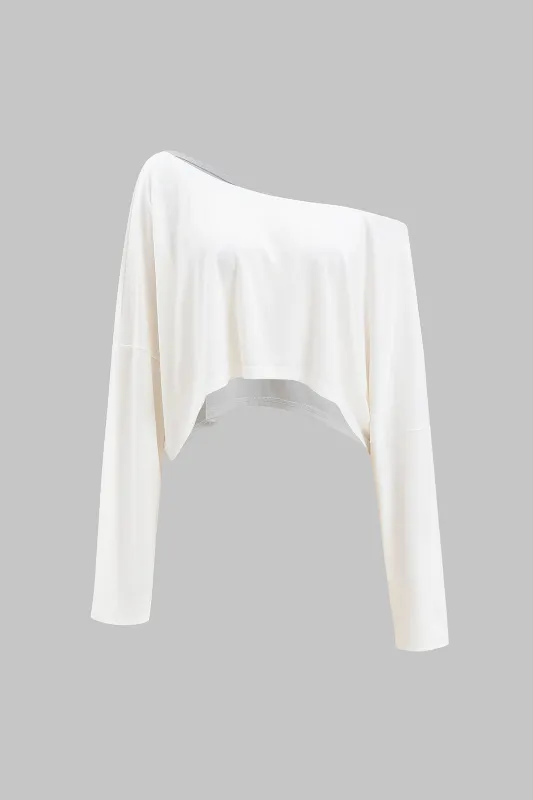 Asymmetrical Neck Long-Sleeve Top sold by Micas