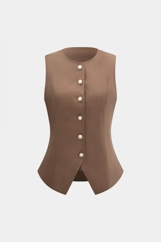 Round Neck Button Vest sold by Micas