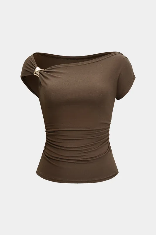 Metallic Decor Ruched Short Sleeve T-Shirt sold by Micas