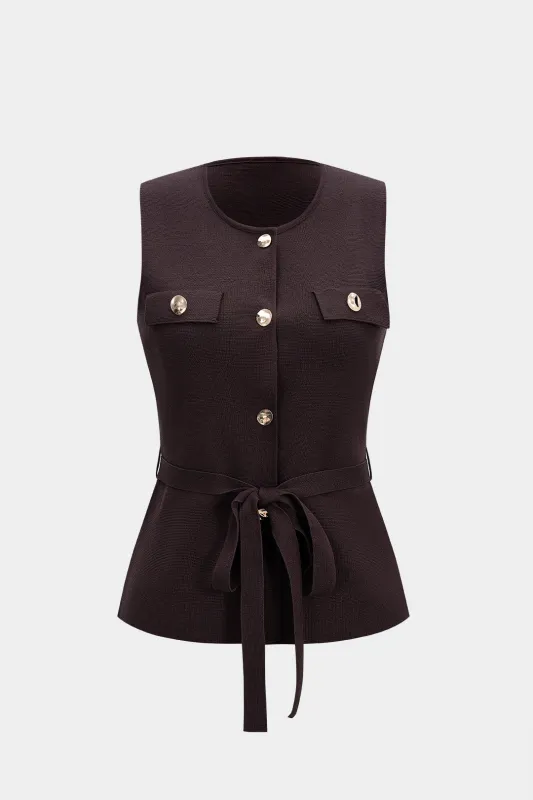 Knit Metallic Button Tie-Up Vest sold by Micas