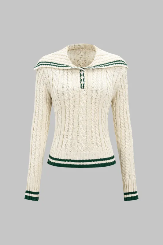Knit Contrast Binding Long-Sleeve Top sold by Micas