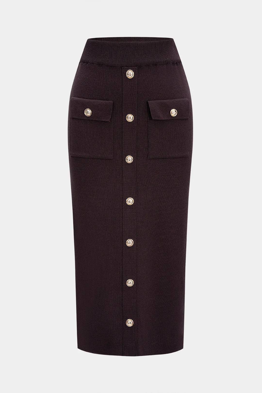 Knit Metallic Button Pocket Skirt sold by Micas