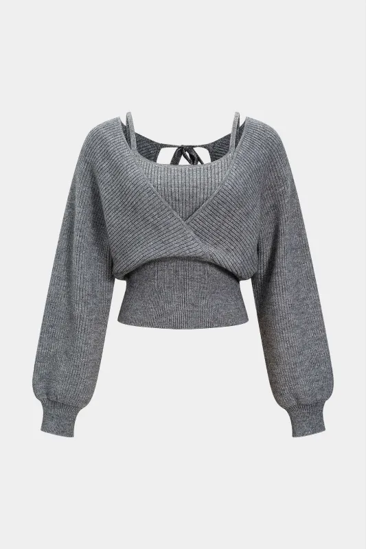 Knit Texture Tie-Back Long-Sleeve Top sold by Micas