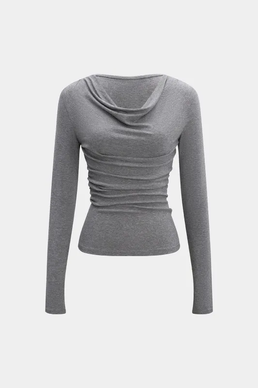 Draped Cowl Neck Ruched Long-Sleeve Top sold by Micas