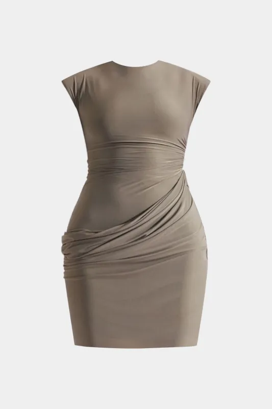 Plus Size Asymmetrical Ruched Short-Sleeve Mini Dress sold by Micas