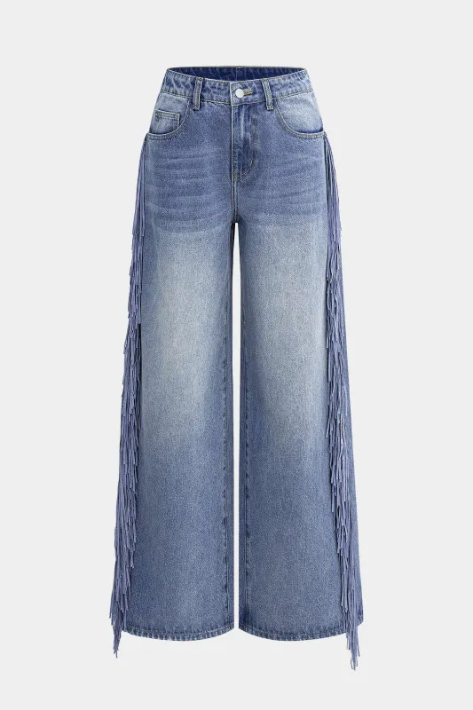 Denim Tassel Wide Leg Jeans sold by Micas