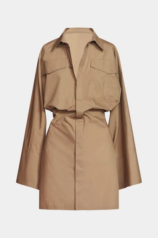 Button Ruched Waist-Cinching Long-Sleeve Mani Dress sold by Micas