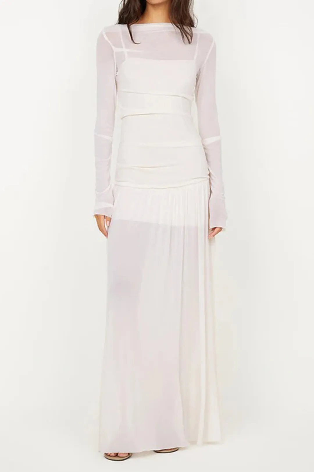 Chiffon Ruched Long-Sleeve Maxi Dress sold by Micas