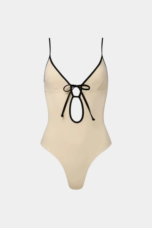 Tie-Front Backless Sleeveless Bodysuit sold by Micas