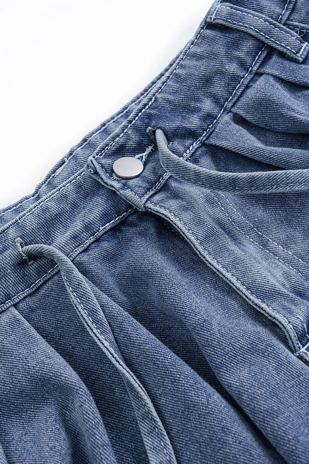 Denim Zipper Pocket Long-Sleeve Top And Tie-Up Jorts Set sold by Micas product image thumbnail 5