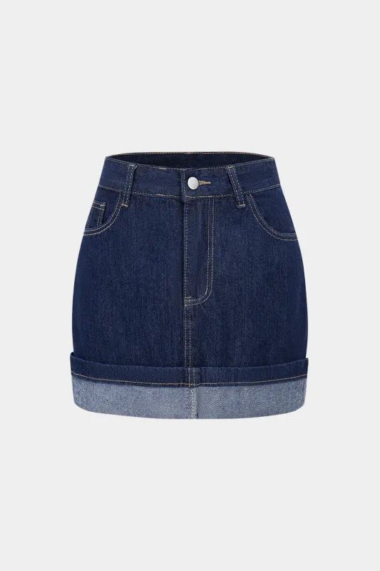 Denim Cuffed Mini Skirt sold by Micas