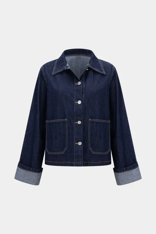 Denim Button Cuffed Long-Sleeve Top sold by Micas