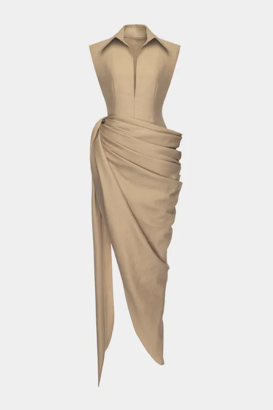 Asymmetrical Ruched Strappy Tank Sleeveless Maxi Dress sold by Micas