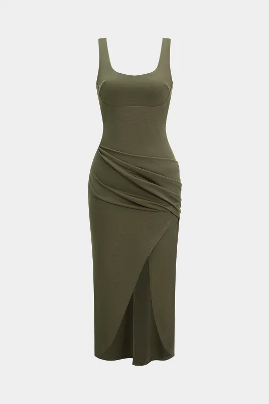 Ruched Zipper BacklessTank Sleeveless Maxi Dress sold by Micas