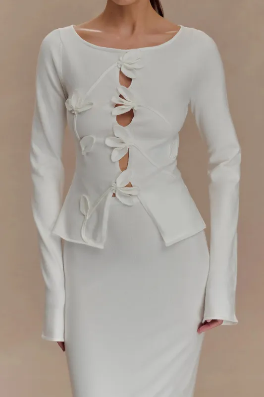 Knit 3D Flower Decor Long-Sleeve Top sold by Micas