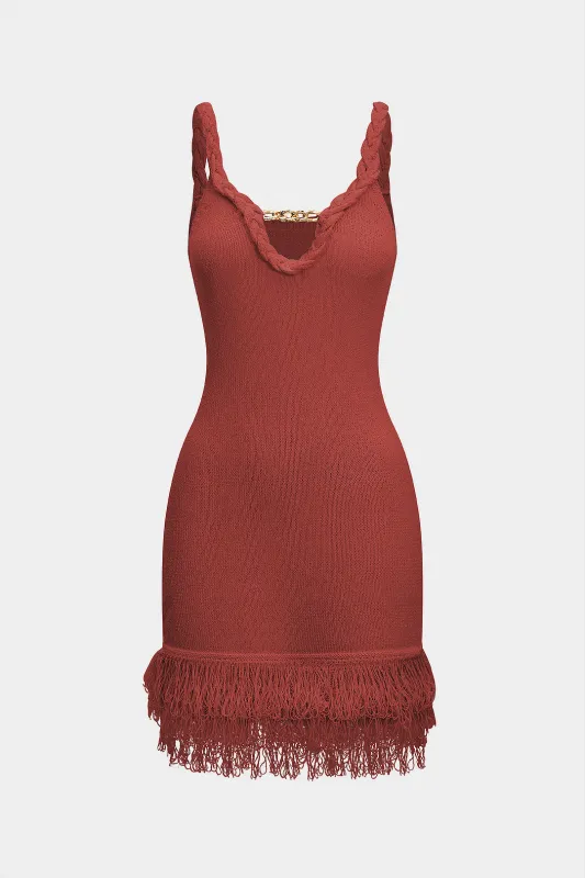 Knit Braided Slip Fringes Sleeveless Dress sold by Micas