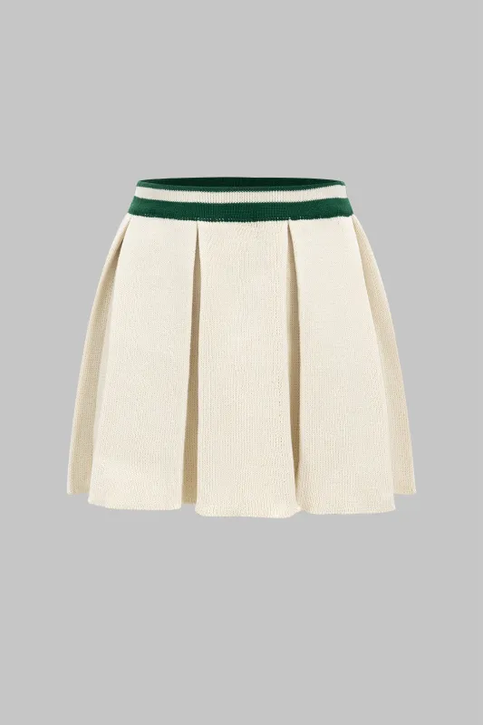 Knit Contrast Binding Pleated Mini Skirt sold by Micas