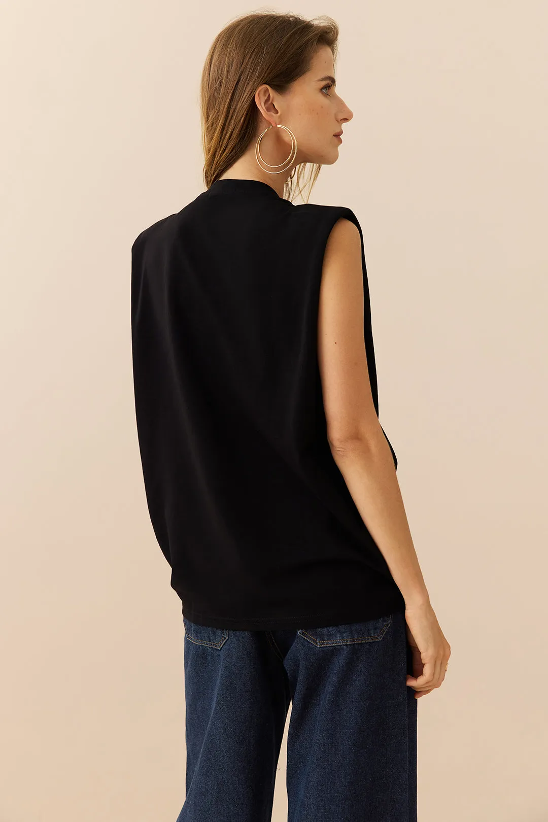 Round Neck Ruched Sleeveless T-Shirt sold by Micas product image thumbnail 3