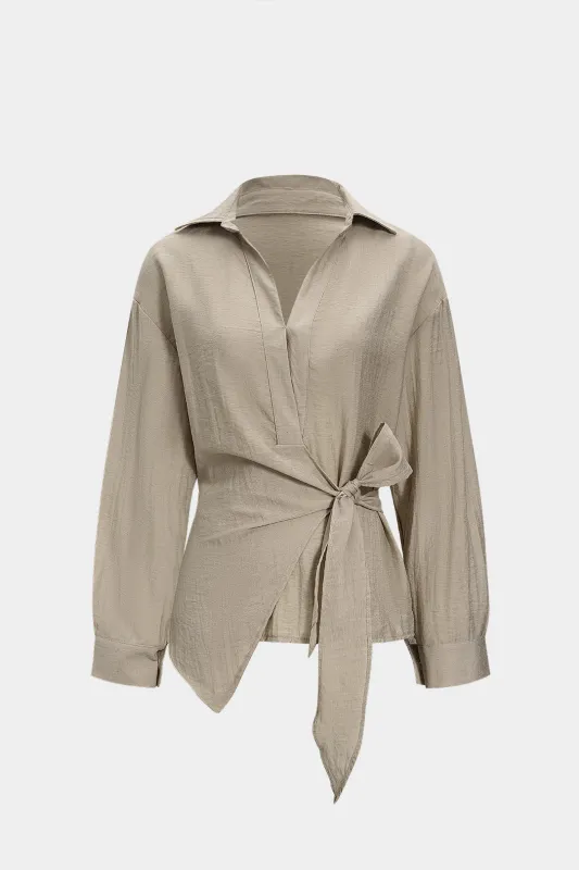 Tie-Up Ruched Long-Sleeve Shirt sold by Micas