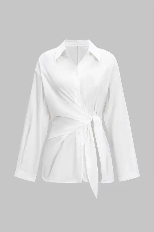 Tie Front Button Long-Sleeve Shirt sold by Micas