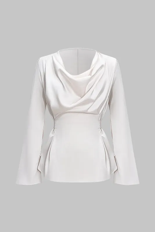 Satin Cowl Neck Tie-Up Long-Sleeve Shirt sold by Micas