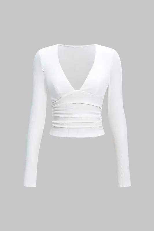 V-Neck Ruched Long-Sleeve Top sold by Micas