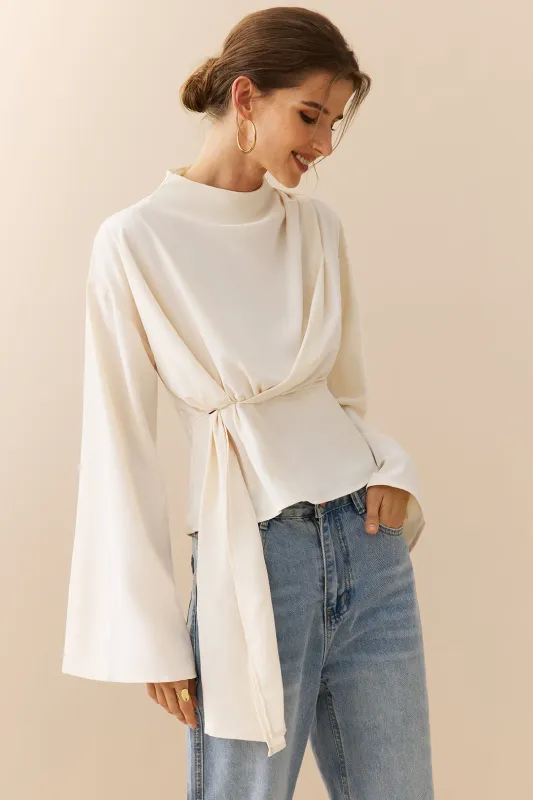 Chiffon Tie-Up Bell  Long-Sleeve Shirt sold by Micas