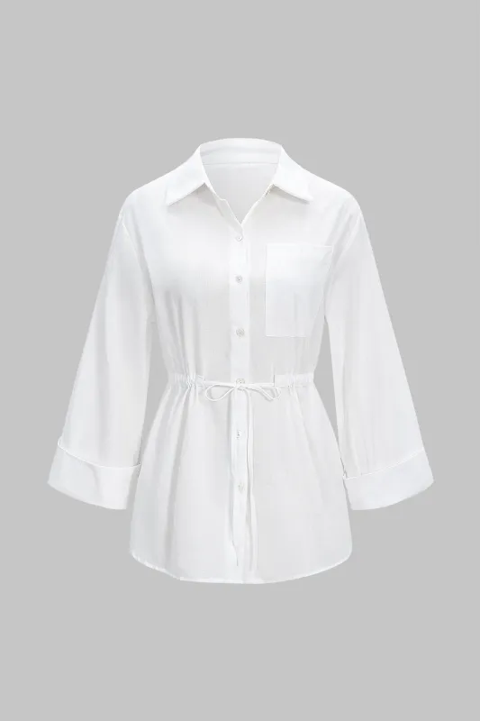 Linen Tie-Up Button Long-Sleeve Shirt sold by Micas