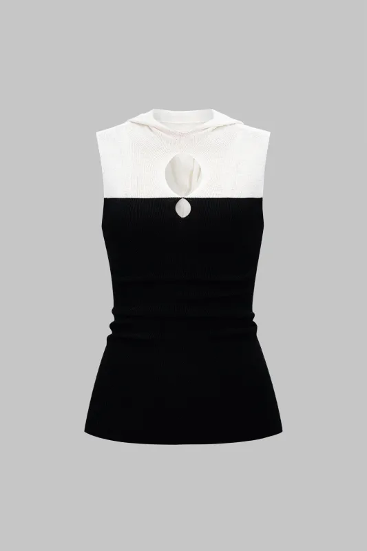 Contrast Cut Out Hooded Tank Top sold by Micas