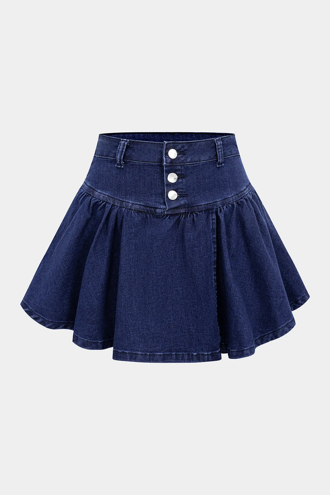 Denim Button Puff Skirt sold by Micas