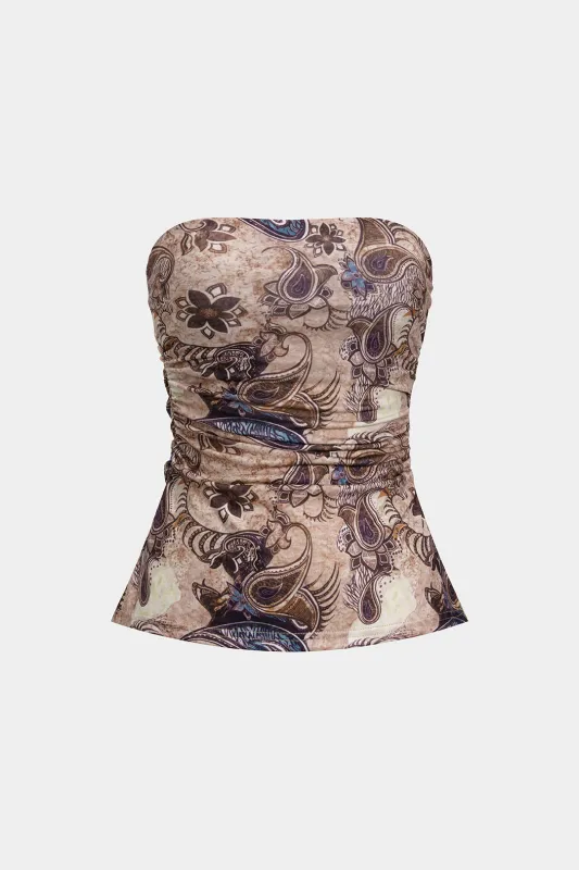 Abstract Print Ruched Tube Top sold by Micas