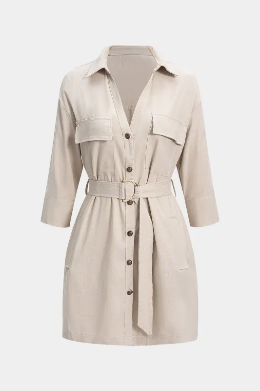 Belted Button Short-Sleeve Mini Dress sold by Micas