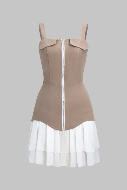 Chiffon Patchwork Zipper Sleeveless Mini Dress sold by Micas