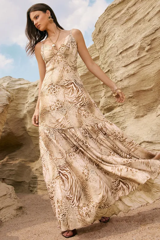 Abstract Print Ruched Backless Sleeveless Maxi Dress sold by Micas