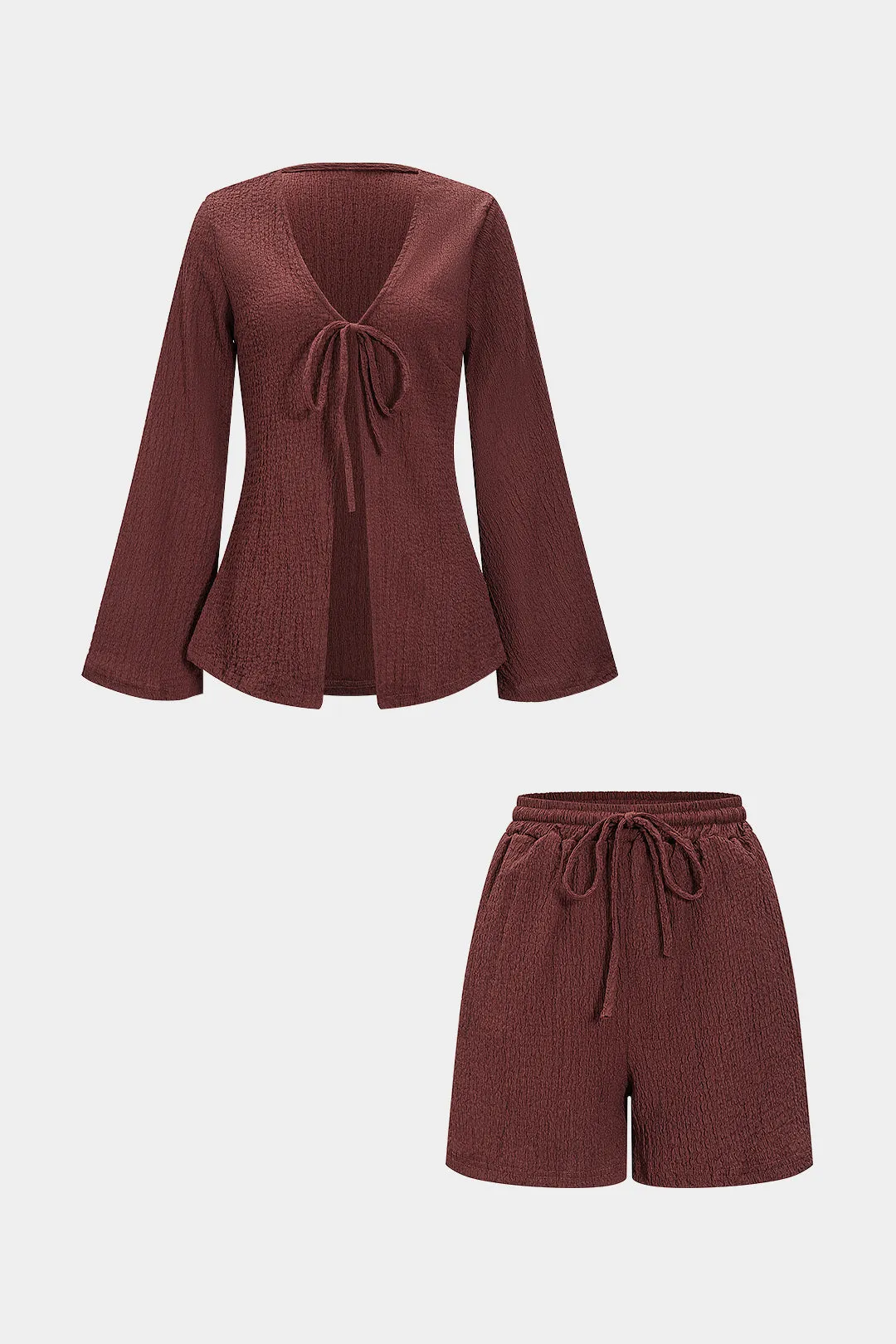 Tie-Up Ribbed Long-Sleeve Top And Shorts Set sold by Micas product image thumbnail 5