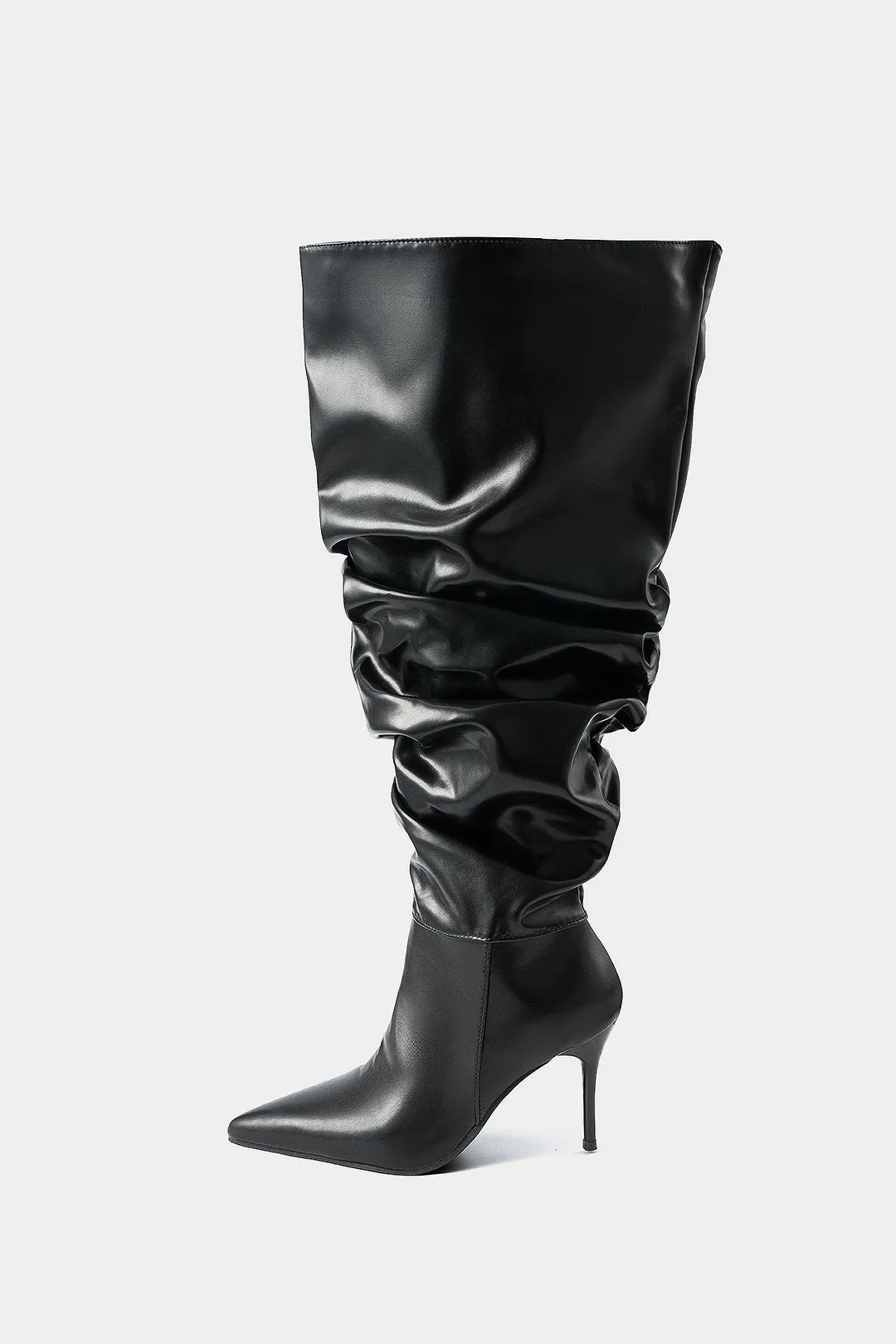 Leather Ruched Pointed Toe Knee High Boots sold by Micas product image thumbnail 2