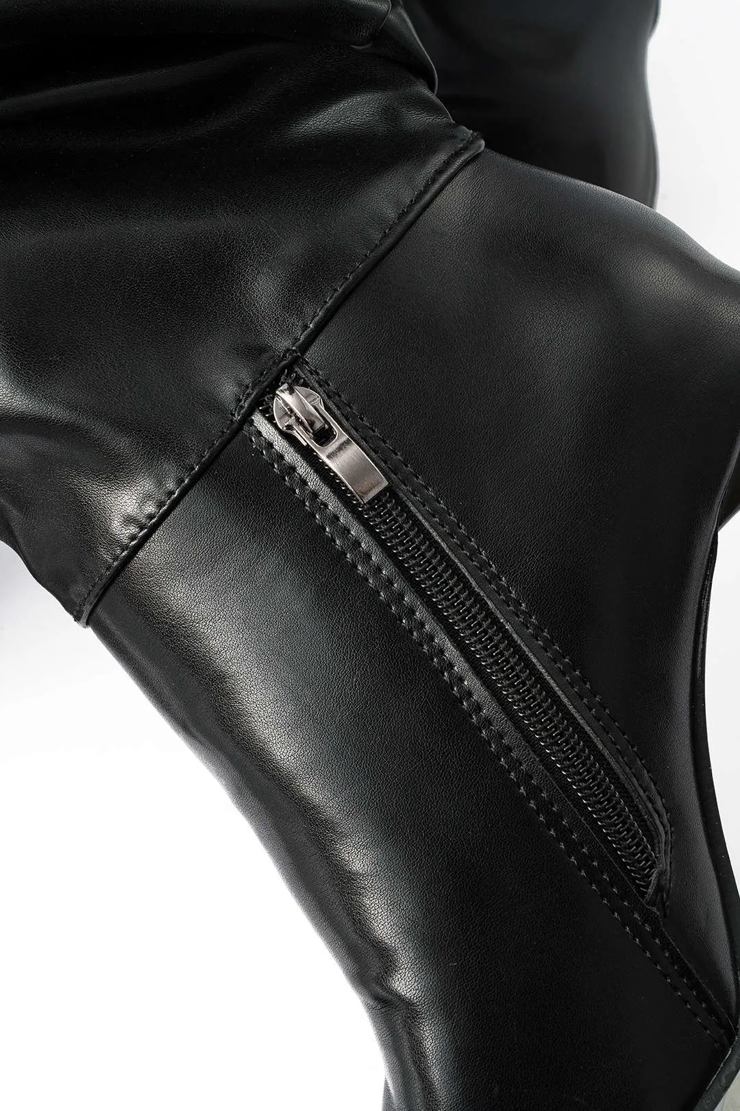 Leather Ruched Pointed Toe Knee High Boots sold by Micas product image thumbnail 3