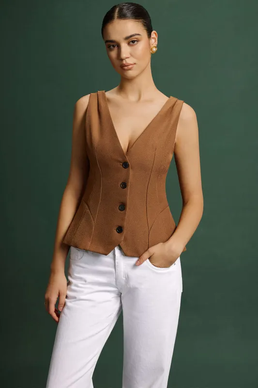V-Neck Ruched Button Vest sold by Micas