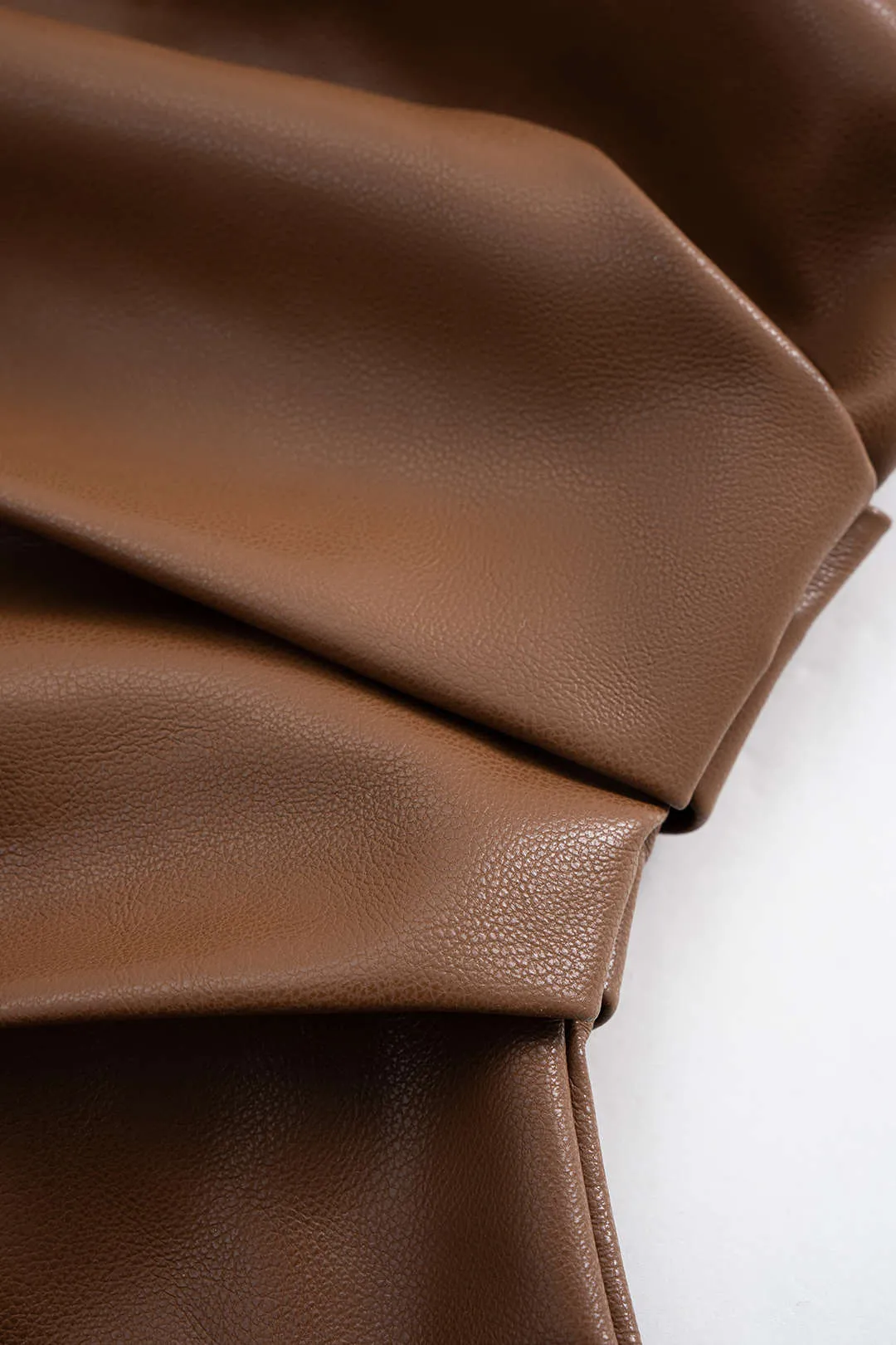 Faux Leather Asymmetrical Shoulder Ruched T-Shirt sold by Micas product image thumbnail 3