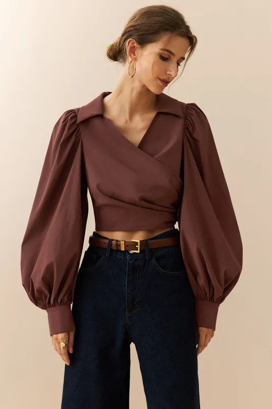 Crossed Ruched Puff Long-Sleeve Shirt sold by Micas