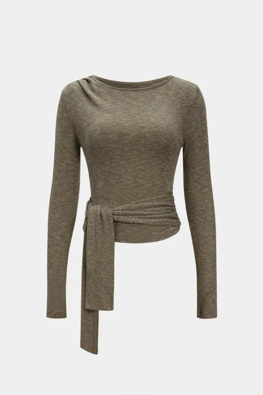 Ruched Tie-Up Long-Sleeve Top sold by Micas