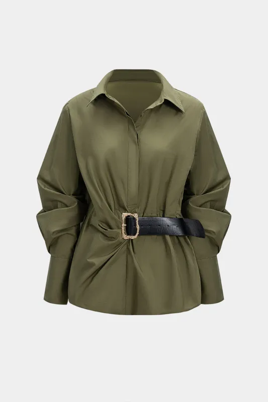 Belted Ruched Button Long-Sleeve Shirt sold by Micas